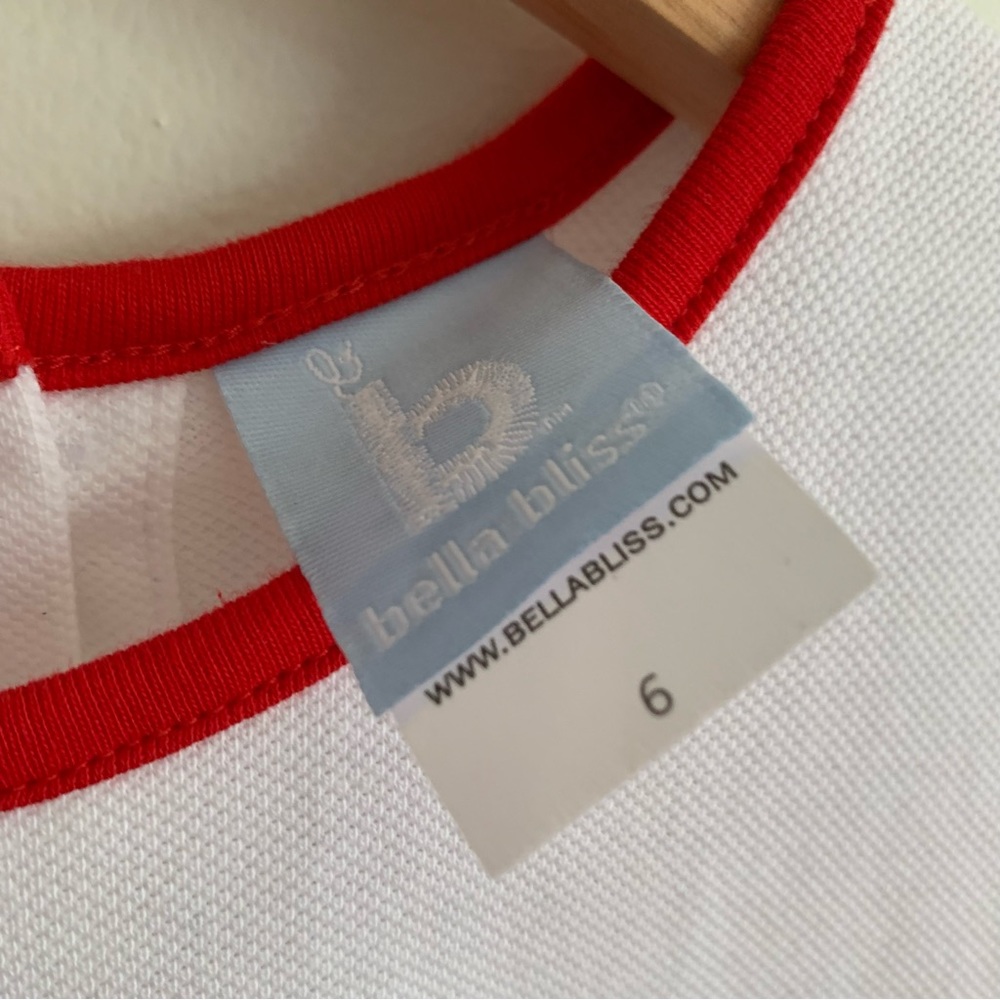 bella bliss White and Navy Kids Dress with Red Accents sz 6 - Picture 4 of 5